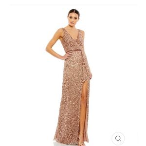 Mac Duggal V-NECK HIGH SLIT SEQUINED WRAP GOWN size 8 NEW $398